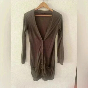 Shulami size small long lightweight sweater office preppy button up brown casual